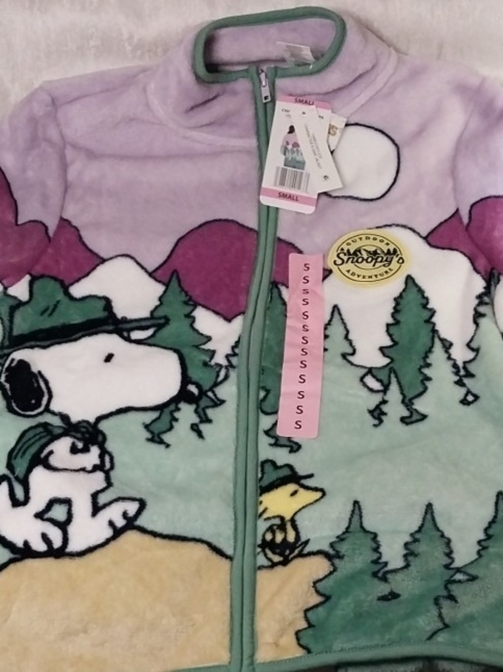 Peanuts Lavender Green Snoopy Woodland Fleece Zip Hoodie